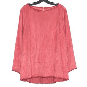 Soft Surroundings Tunic Top Faux Suede Bell Sleeve Festival 70s Hippie Pink XL